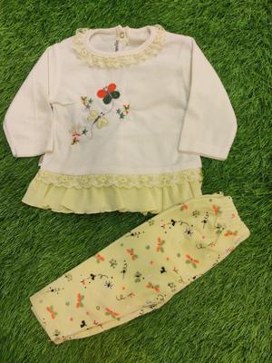 Baby Girl Blended Embroidered Frock And Trouser Set