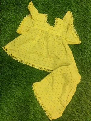 Baby Girl's Lawn Frock And Trouser Set