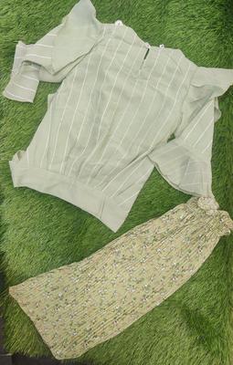 Chiffon Plain Shirt And Trouser Set