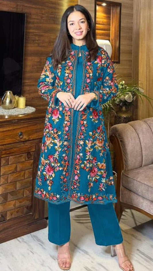 3 Pcs Women's Stitched Shamoz Silk Embroidered Gown Suit