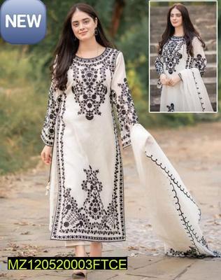 3 Pcs Women's Stitched Organza Embroidered Suit