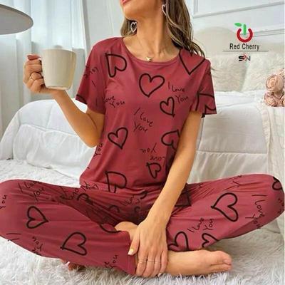 Women's Stitched Jersey Printed Night Suit