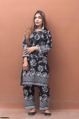 2 Pcs Women's Stitched Lawn Printed Shirt And Trouser