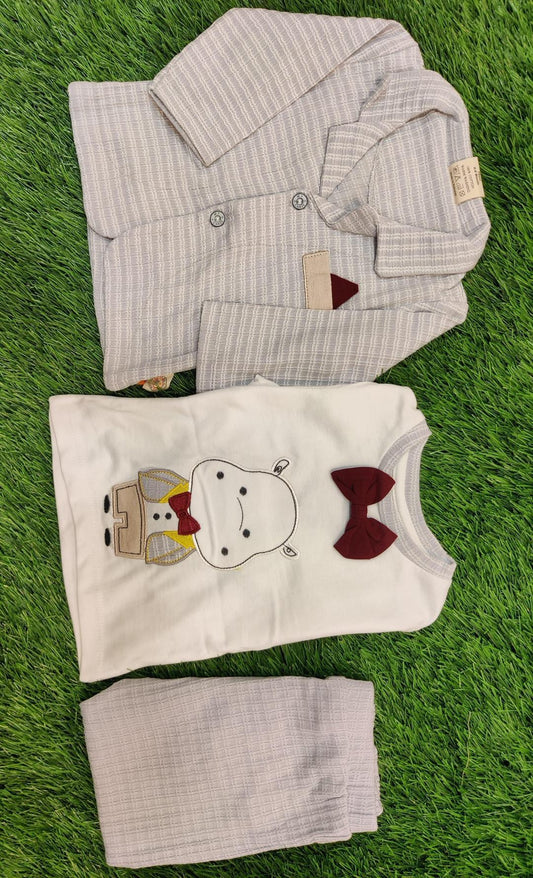 3 Pcs Baby Boy Cotton Printed Suit