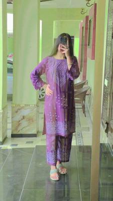 2 Pcs Women's Stitched Arabic Lawn Printed Shirt And Trouser