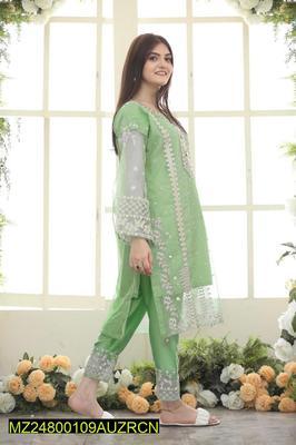 3 Pcs Women's Stitched Organza Embroidered Suit