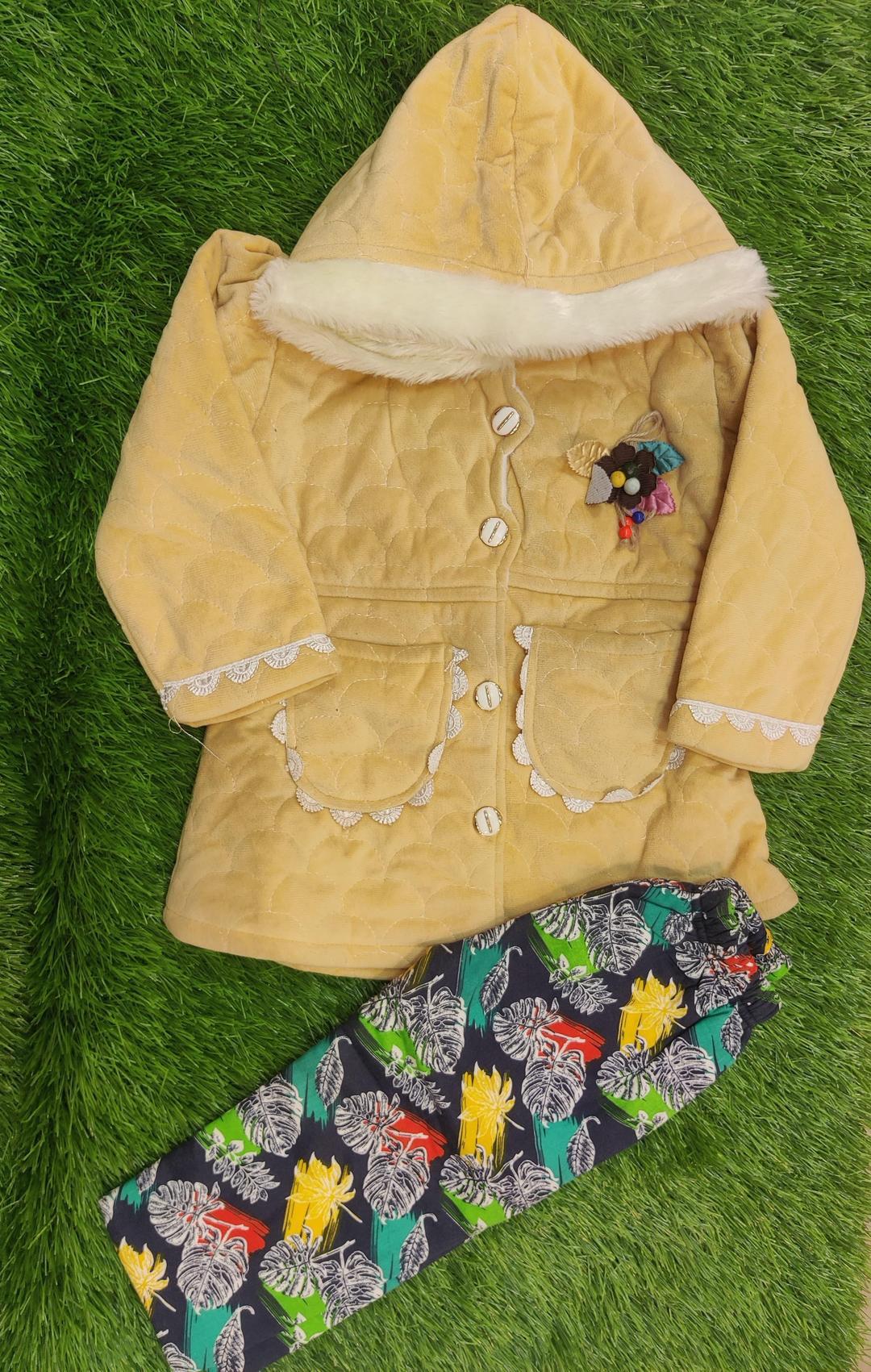 2 Pcs Girl's Velvet Printed Shirt And Trouser Suit