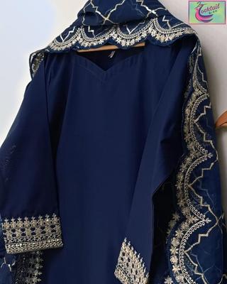 3 Pcs Women's Stitched Cotton Embroidered Suit