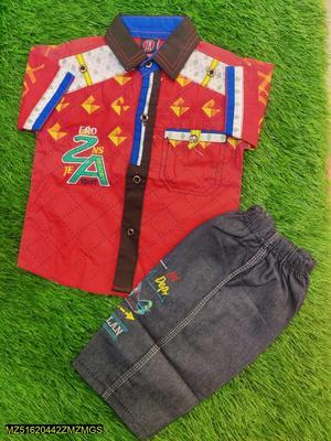 Baby Boy's Cotton Embroidered Button Down Shirt & Shorts Set