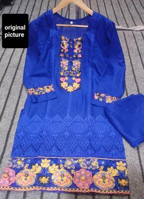 2 Pcs Women's Stitched Cotton Lawn Embroidered Shirt And Trouser