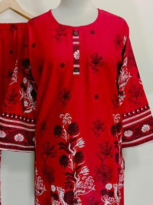 2 Pcs Women's Stitched Lawn Printed Suit