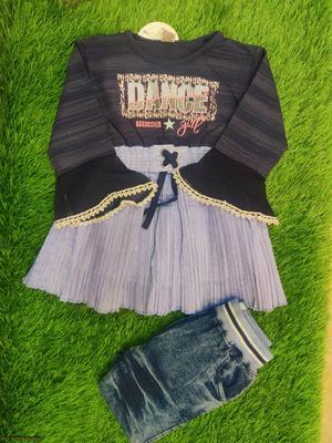 2 Pcs Girl's Blended Printed Shirt & Pants Set