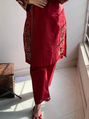 2 Pcs Women's Stitched Cotton Embroidered Shirt And Trouser