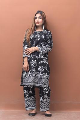 2 Pcs Women's Stitched Lawn Printed Shirt And Trouser