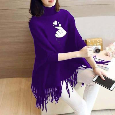 Women's Fleece Heart Printed Poncho Cape Shawl