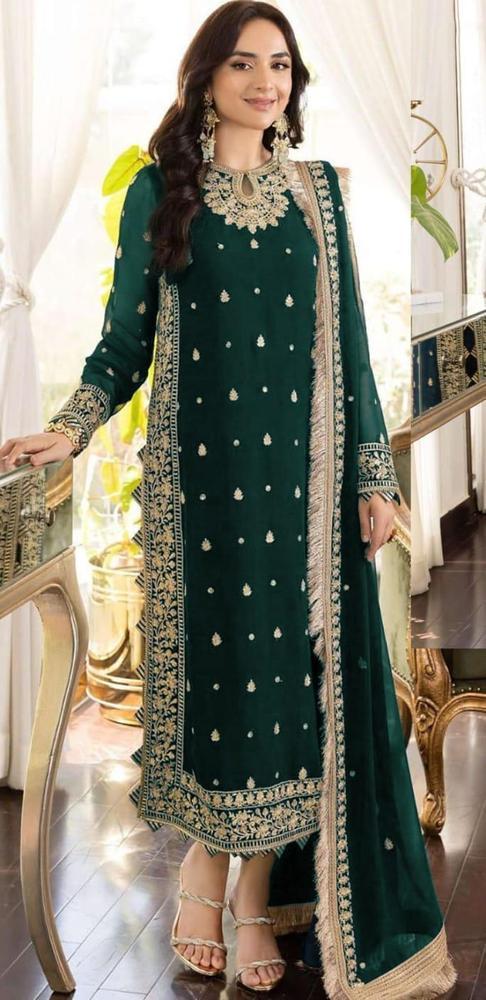 3 Pcs Women's Stitched Chiffon Embroidered Suit