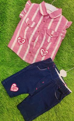 Baby Girl's Cotton Plain Shirt & Jeans Set