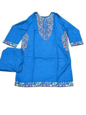 2 Pcs Women's Stitched Summer Lilen Embroidered Shirt And Trouser