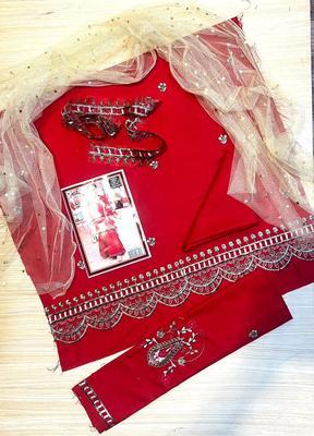 3 Pcs Girl's Dhanak Embroidered Unstitched Suit