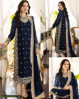 3 Pcs Women's Stitched Crinkle Chiffon Embroidered Suit