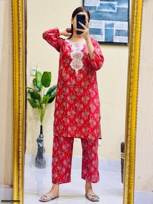 2 Pcs Women's Stitched Lawn Embroidered Shirt And Trouser