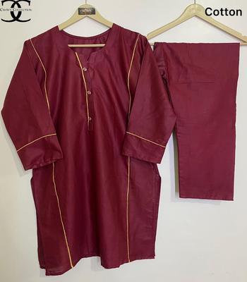 2 Pcs Women's Stitched Cotton Plain Shirt And Trouser