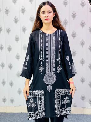 2 Pcs Women's Stitched Linen Printed Suit