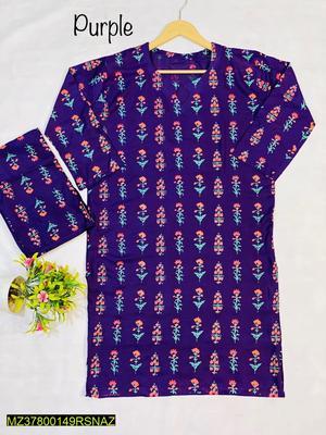 2 Pcs Women's Stitched Linen Printed Suit