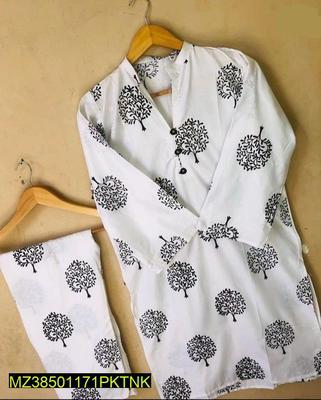 2 Pcs Women's Stitched Linen Printed Suit