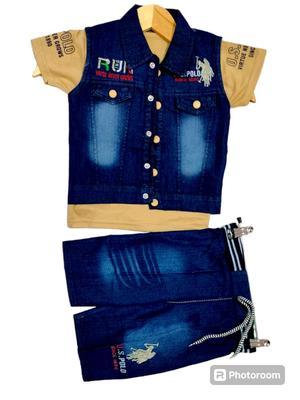 Boy's Printed Shirt And Denim Pants Set