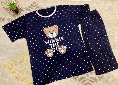 2 Pcs Women's Stitched Cotton Jersey Winnie The Poo Printed Night Suit