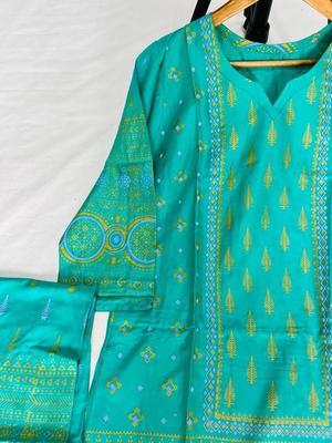 2 Pcs Women's Stitched Linen Printed Suit