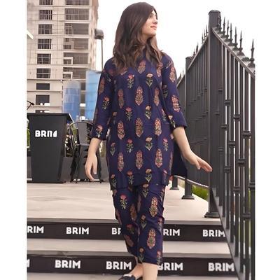 2 Pcs Women's Stitched Arabic Lawn Printed Shirt And Trouser