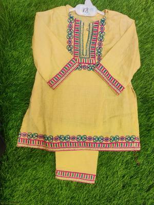 2 Pcs Girl's Cotton Lawn Embroidered Shirt And Trouser Suit