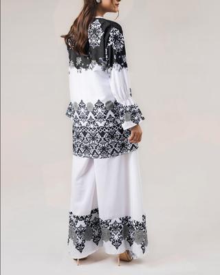 2 Pcs Women's Stitched Grip Printed Shirt And Palazzo