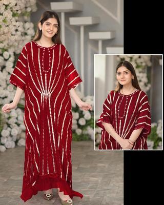 3 Pcs Women's Stitched Chiffon Sequins Embroidered Kaftan