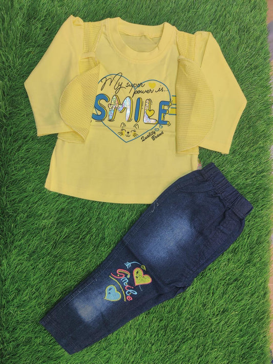 Baby Girl Blended Printed Shirt & Jeans Set