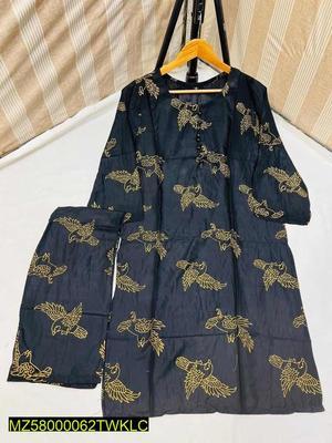 2 Pcs Women's Stitched Linen Printed Suit