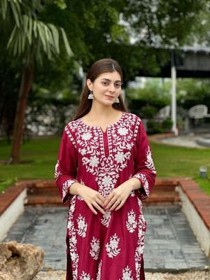 2 Pcs Women's Stitched Cotton Embroidered Shirt And Trouser