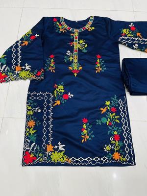 2 Pcs Women's Stitched Khaadi Net Embroidered Shirt And Trouser