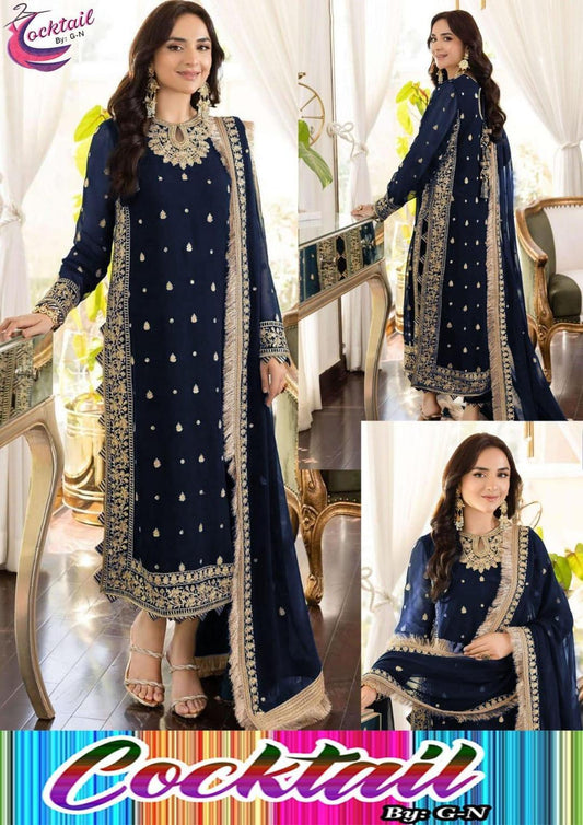 3 Pcs Women's Stitched Chiffon Embroidered Suit