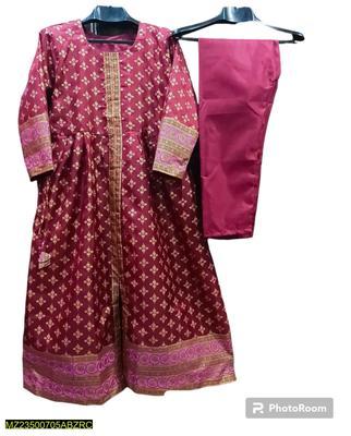 2 Pcs Women's Stitched Katan Silk Printed Suit