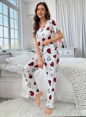 2 Pcs Women's Stitched Jersey Printed Night Suit