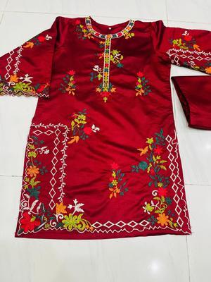 2 Pcs Women's Stitched Khaadi Net Embroidered Shirt And Trouser