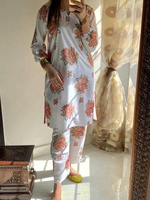 2 Pcs Women's Stitched Arabic Lawn Printed Shirt And Trouser