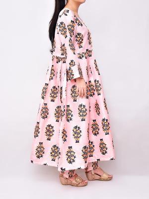 2 Pcs Women's Stitched Silk Printed Maxi