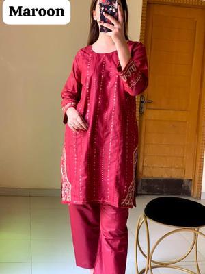 2 Pcs Women's Stitched Cotton Embroidered Shirt And Trouser