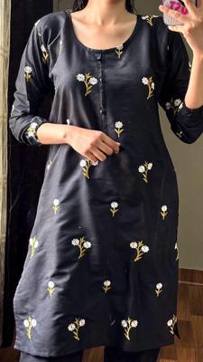 2 Pcs Women's Stitched Cotton Embroidered Shirt And Trouser