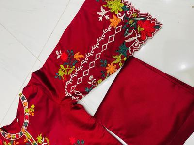 2 Pcs Women's Stitched Khaadi Net Embroidered Shirt And Trouser