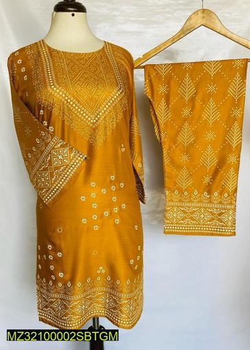 2 Pcs Linen Chunri Women Stitched Suit